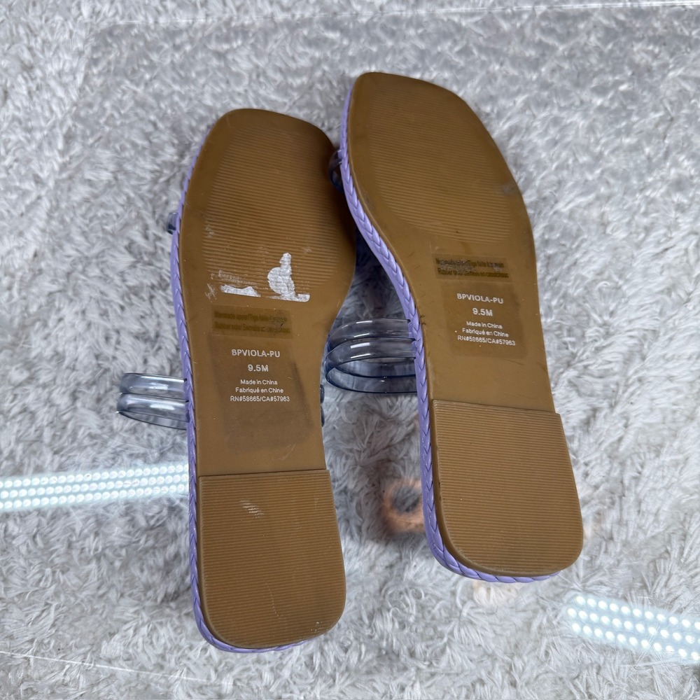 BP Sandals Women's 9.5 Viola Purple Square Toe Clear Strap Flat Sandals Slide - Picture 5 of 6